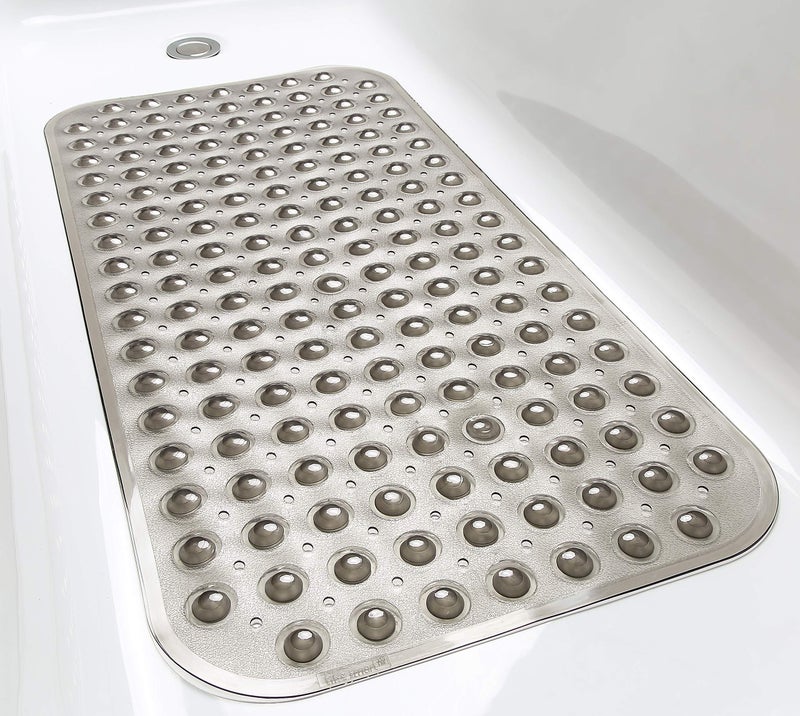 TIKE SMART Medium Non-Slip Bathtub & Shower Mat 31x16 (Smooth/Non-Textured Tubs Only) Safe, Clean, Machine-Washable, Superior Grip&Drainage, Vinyl, Transparent Gray (Grey) - Image 4